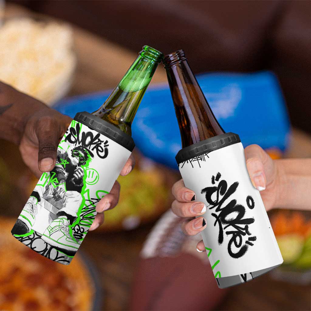 Street Style Graffiti 4 in 1 Can Cooler Tumbler with Smoking Monkey and Neon Green - Wonder Print Shop