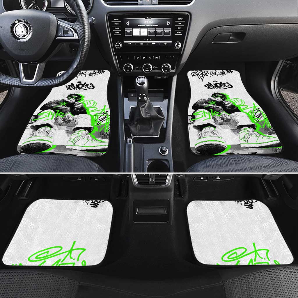 Street Style Graffiti Car Mats with Smoking Monkey and Neon Green - Wonder Print Shop
