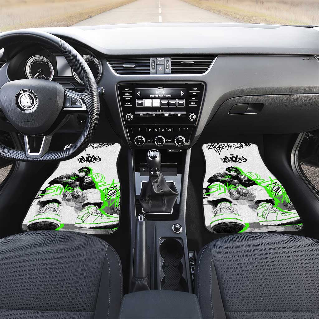 Street Style Graffiti Car Mats with Smoking Monkey and Neon Green - Wonder Print Shop