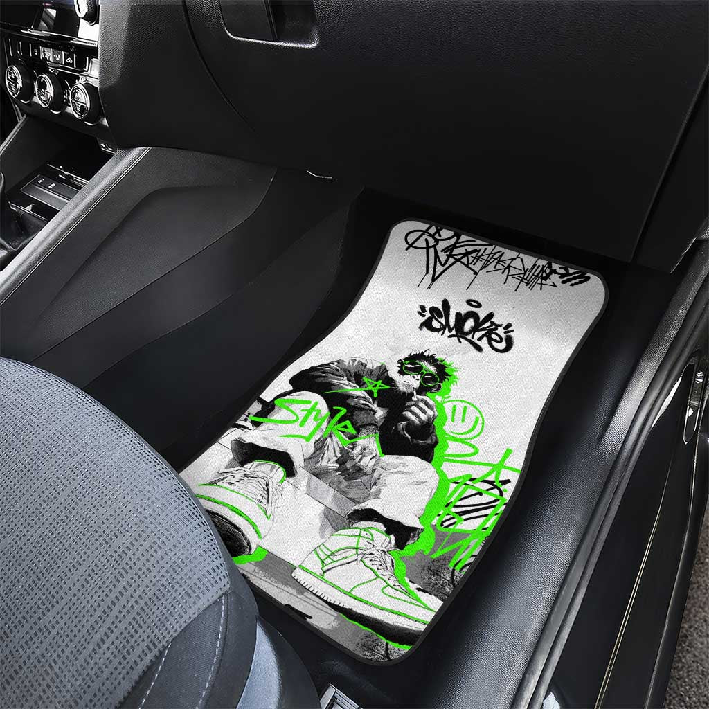 Street Style Graffiti Car Mats with Smoking Monkey and Neon Green - Wonder Print Shop