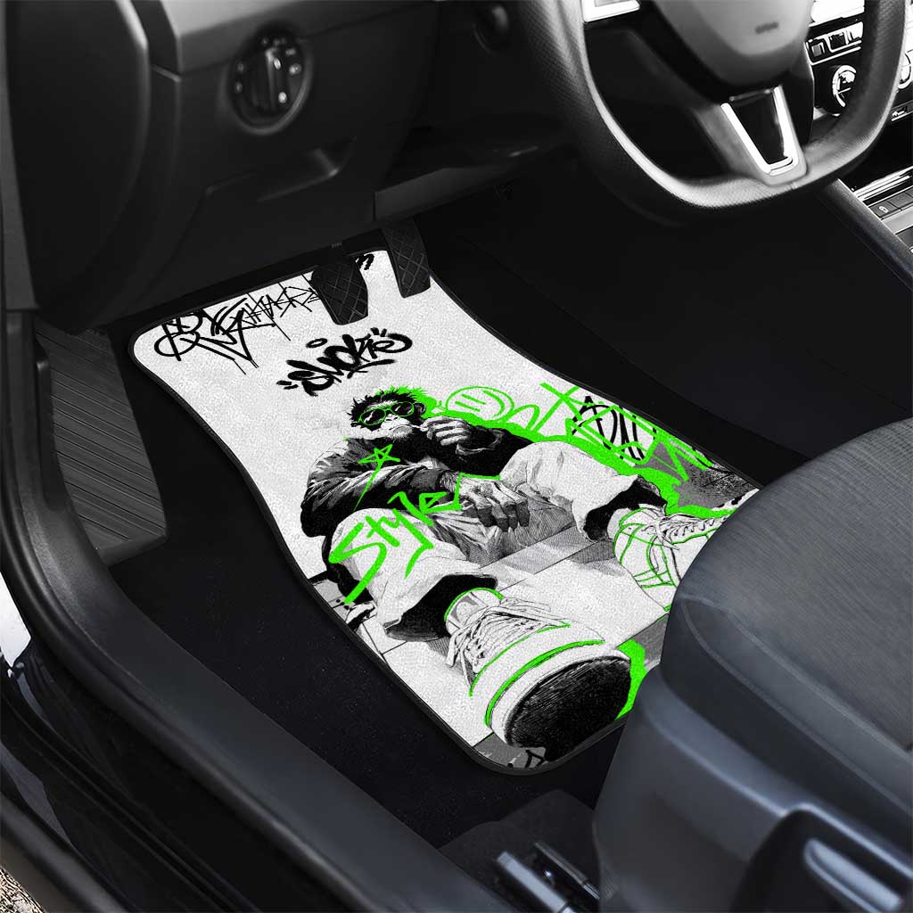 Street Style Graffiti Car Mats with Smoking Monkey and Neon Green - Wonder Print Shop