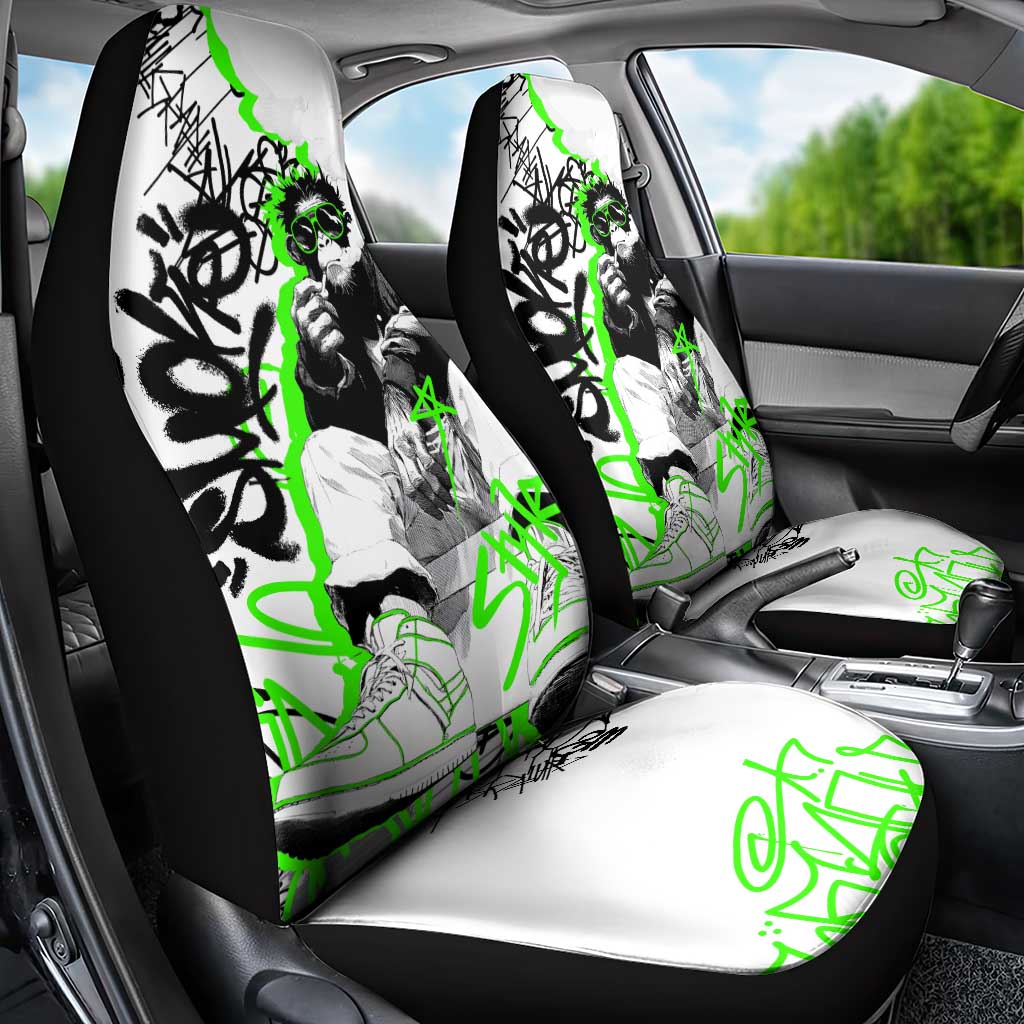 Street Style Graffiti Car Seat Cover with Smoking Monkey and Neon Green - Wonder Print Shop