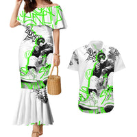 Street Style Graffiti Couples Matching Mermaid Dress and Hawaiian Shirt with Smoking Monkey and Neon Green - Wonder Print Shop