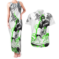Street Style Graffiti Couples Matching Tank Maxi Dress and Hawaiian Shirt with Smoking Monkey and Neon Green - Wonder Print Shop