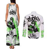 Street Style Graffiti Couples Matching Tank Maxi Dress and Long Sleeve Button Shirt with Smoking Monkey and Neon Green - Wonder Print Shop