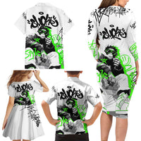 Street Style Graffiti Family Matching Long Sleeve Bodycon Dress and Hawaiian Shirt with Smoking Monkey and Neon Green - Wonder Print Shop