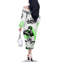 Street Style Graffiti Family Matching Off The Shoulder Long Sleeve Dress and Hawaiian Shirt with Smoking Monkey and Neon Green - Wonder Print Shop