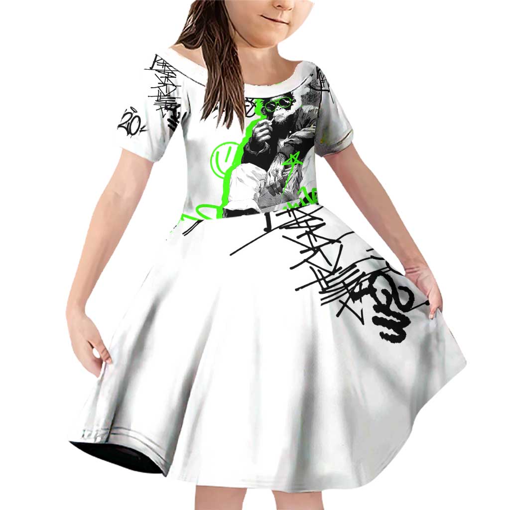 Street Style Graffiti Family Matching Off Shoulder Short Dress and Hawaiian Shirt with Smoking Monkey and Neon Green - Wonder Print Shop