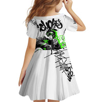 Street Style Graffiti Family Matching Off Shoulder Short Dress and Hawaiian Shirt with Smoking Monkey and Neon Green - Wonder Print Shop