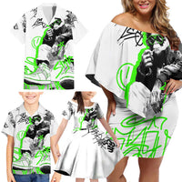 Street Style Graffiti Family Matching Off Shoulder Short Dress and Hawaiian Shirt with Smoking Monkey and Neon Green - Wonder Print Shop