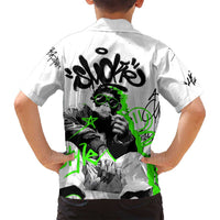 Street Style Graffiti Family Matching Puletasi and Hawaiian Shirt with Smoking Monkey and Neon Green - Wonder Print Shop