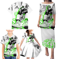 Street Style Graffiti Family Matching Puletasi and Hawaiian Shirt with Smoking Monkey and Neon Green - Wonder Print Shop