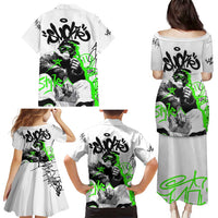 Street Style Graffiti Family Matching Puletasi and Hawaiian Shirt with Smoking Monkey and Neon Green - Wonder Print Shop