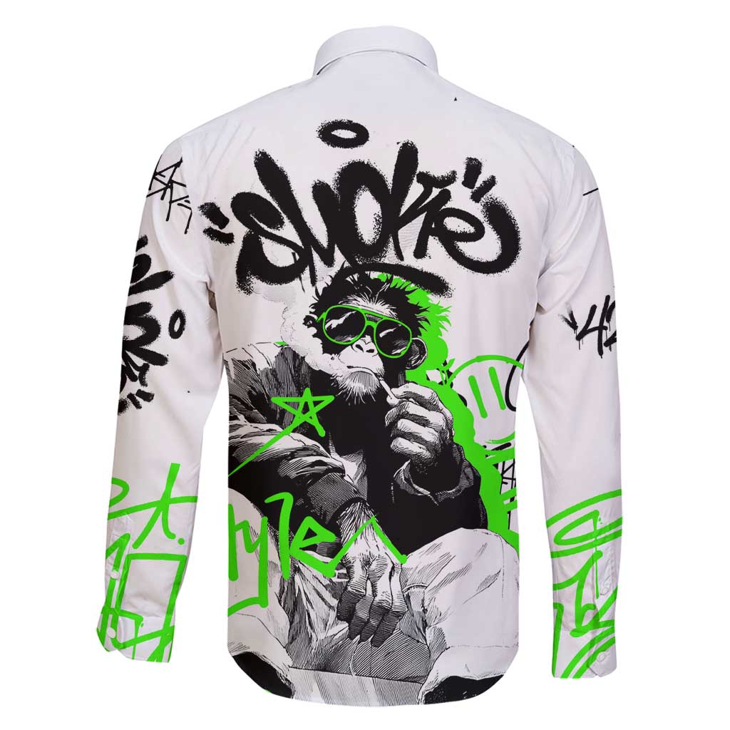 Street Style Graffiti Family Matching Puletasi and Hawaiian Shirt with Smoking Monkey and Neon Green - Wonder Print Shop
