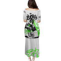 Street Style Graffiti Family Matching Puletasi and Hawaiian Shirt with Smoking Monkey and Neon Green - Wonder Print Shop