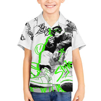 Street Style Graffiti Family Matching Puletasi and Hawaiian Shirt with Smoking Monkey and Neon Green - Wonder Print Shop