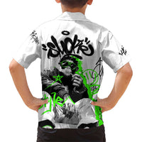 Street Style Graffiti Family Matching Short Sleeve Bodycon Dress and Hawaiian Shirt with Smoking Monkey and Neon Green - Wonder Print Shop