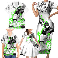 Street Style Graffiti Family Matching Short Sleeve Bodycon Dress and Hawaiian Shirt with Smoking Monkey and Neon Green - Wonder Print Shop