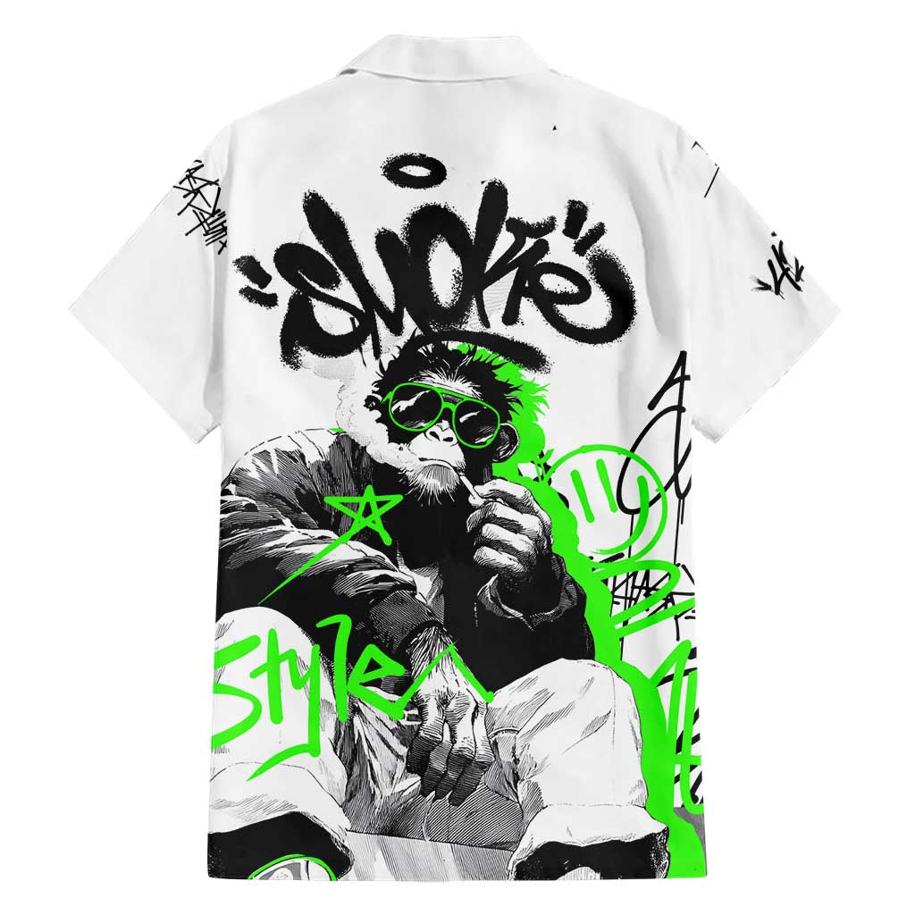 Street Style Graffiti Family Matching Short Sleeve Bodycon Dress and Hawaiian Shirt with Smoking Monkey and Neon Green - Wonder Print Shop
