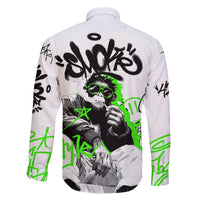 Street Style Graffiti Family Matching Short Sleeve Bodycon Dress and Hawaiian Shirt with Smoking Monkey and Neon Green - Wonder Print Shop