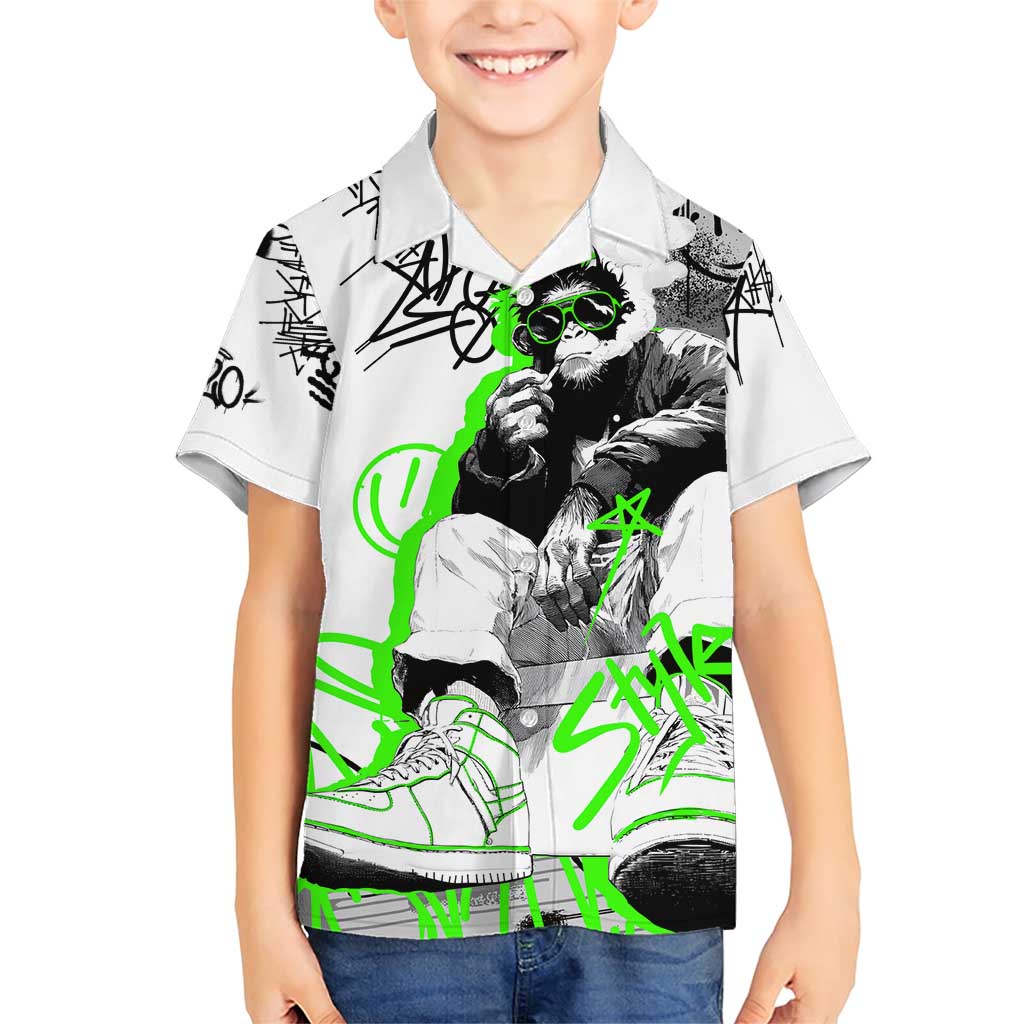 Street Style Graffiti Family Matching Short Sleeve Bodycon Dress and Hawaiian Shirt with Smoking Monkey and Neon Green - Wonder Print Shop