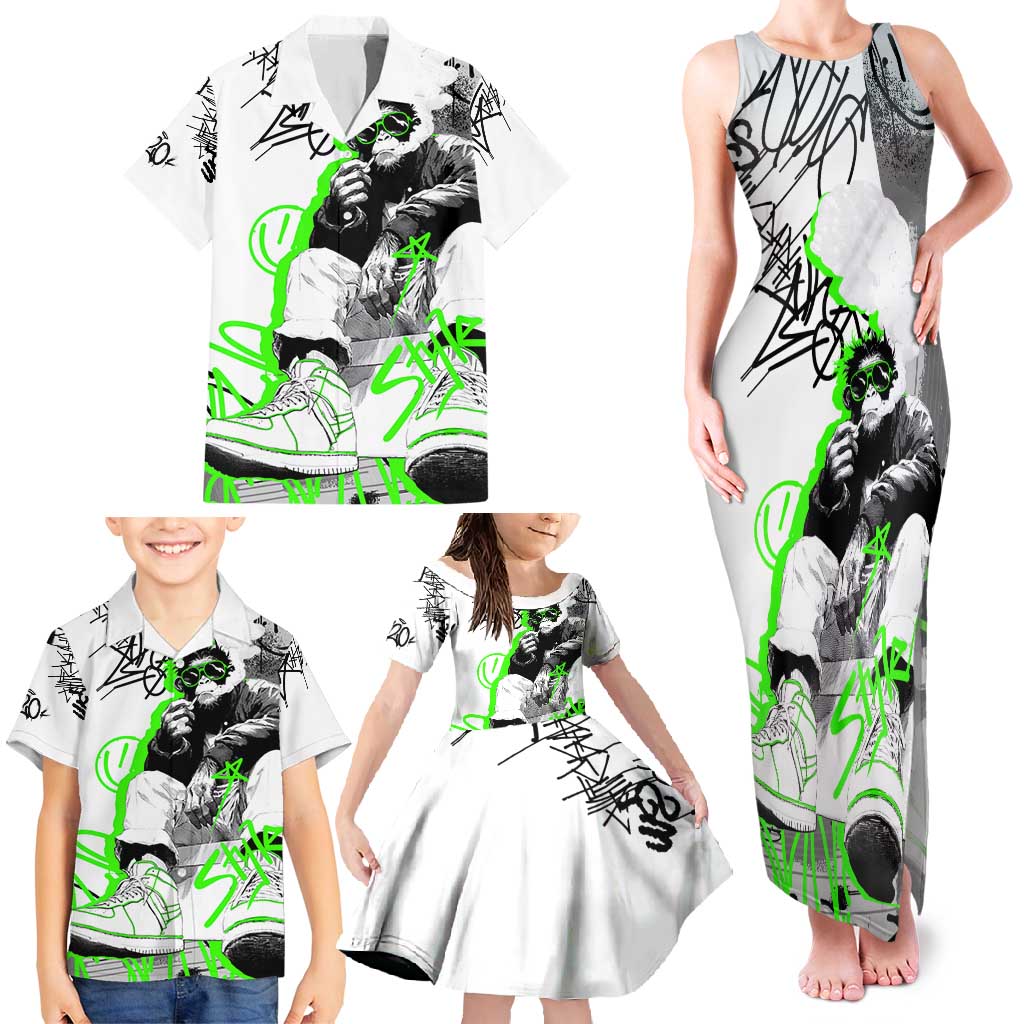 Street Style Graffiti Family Matching Tank Maxi Dress and Hawaiian Shirt with Smoking Monkey and Neon Green - Wonder Print Shop