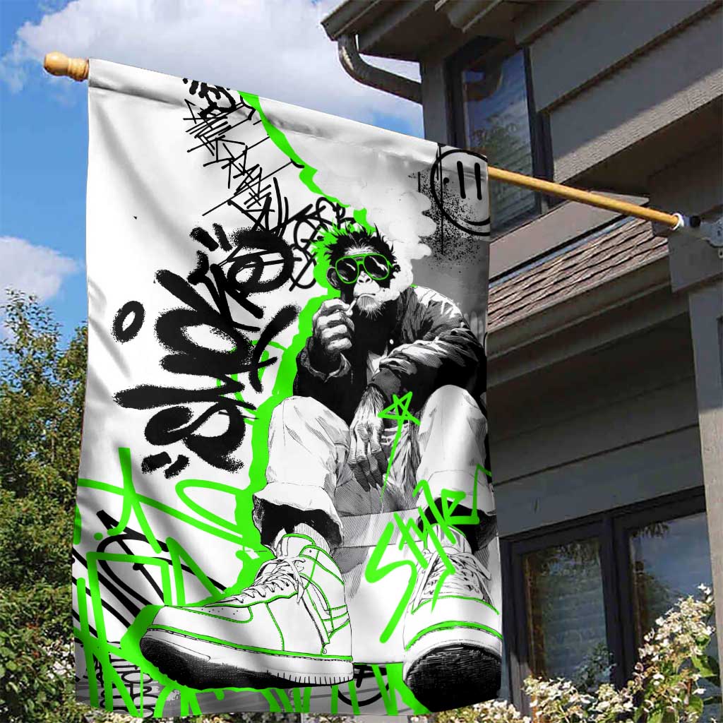 Street Style Graffiti Garden Flag with Smoking Monkey and Neon Green - Wonder Print Shop
