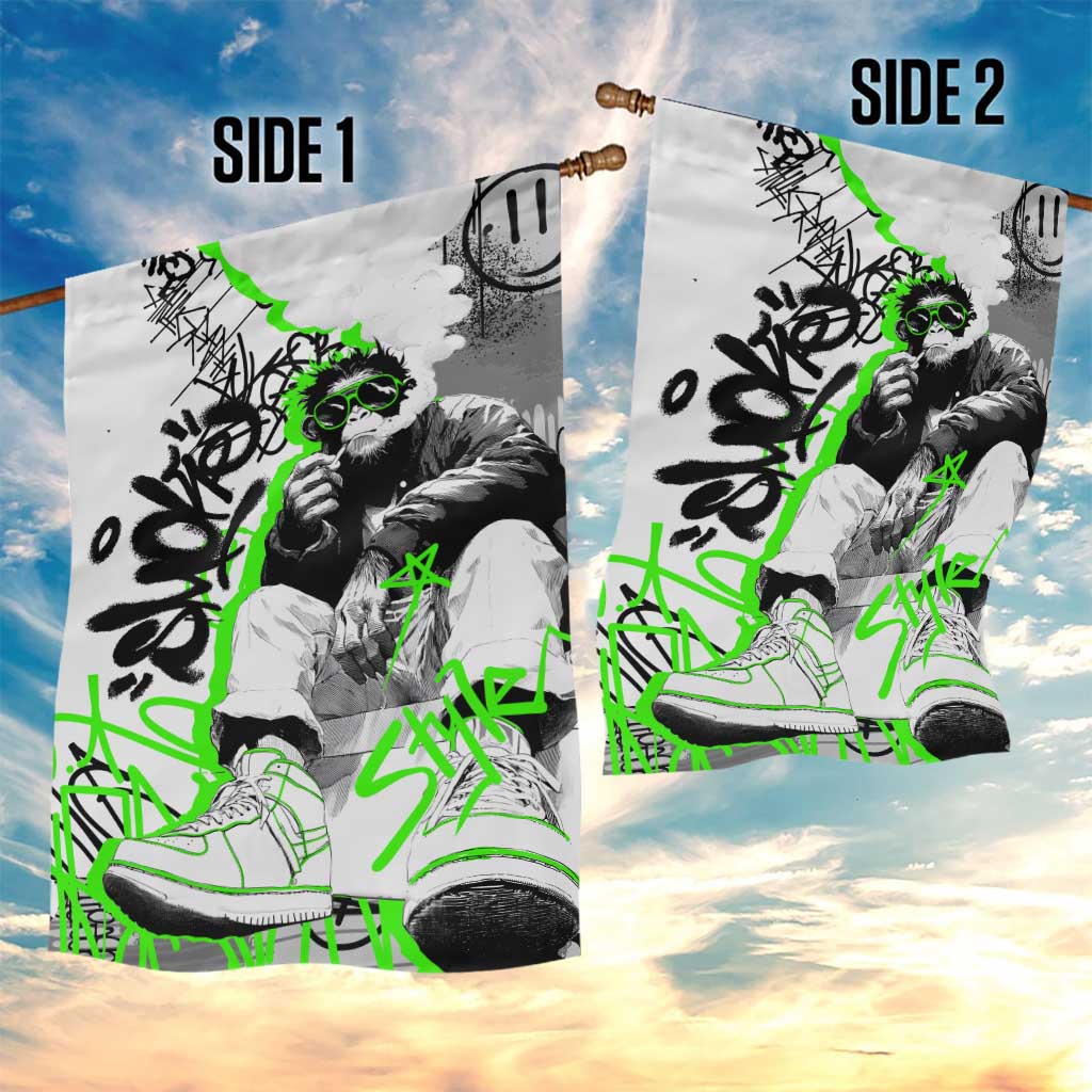 Street Style Graffiti Garden Flag with Smoking Monkey and Neon Green - Wonder Print Shop