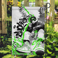 Street Style Graffiti Garden Flag with Smoking Monkey and Neon Green - Wonder Print Shop