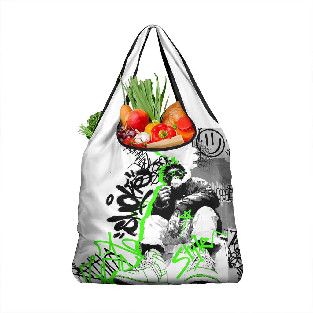 Street Style Graffiti Grocery Bag with Smoking Monkey and Neon Green - Wonder Print Shop