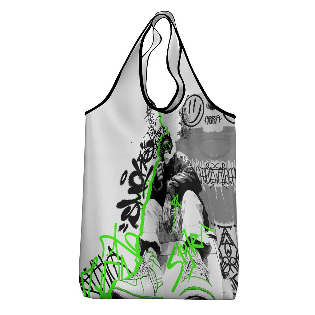 Street Style Graffiti Grocery Bag with Smoking Monkey and Neon Green - Wonder Print Shop