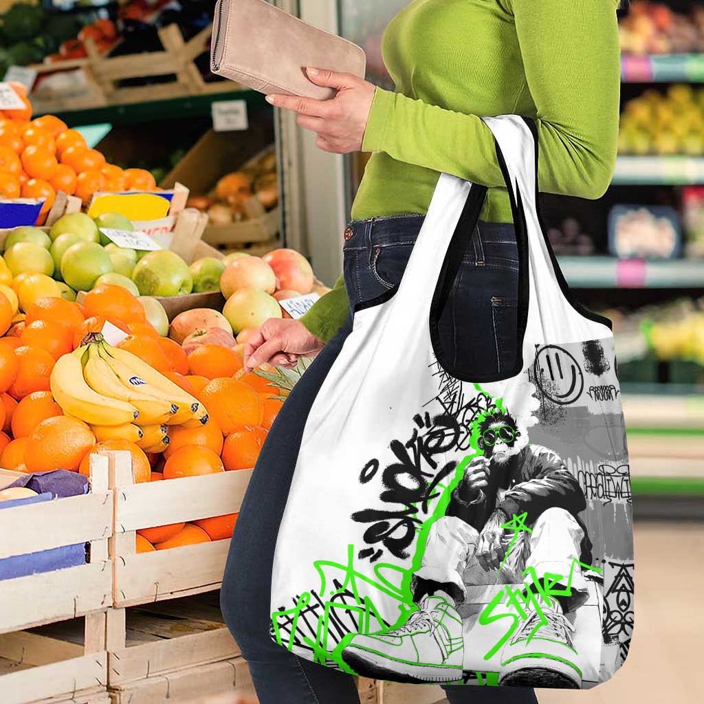 Street Style Graffiti Grocery Bag with Smoking Monkey and Neon Green - Wonder Print Shop