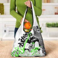 Street Style Graffiti Grocery Bag with Smoking Monkey and Neon Green - Wonder Print Shop
