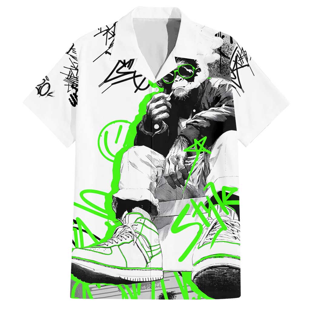 Street Style Graffiti Hawaiian Shirt with Smoking Monkey and Neon Green - Wonder Print Shop