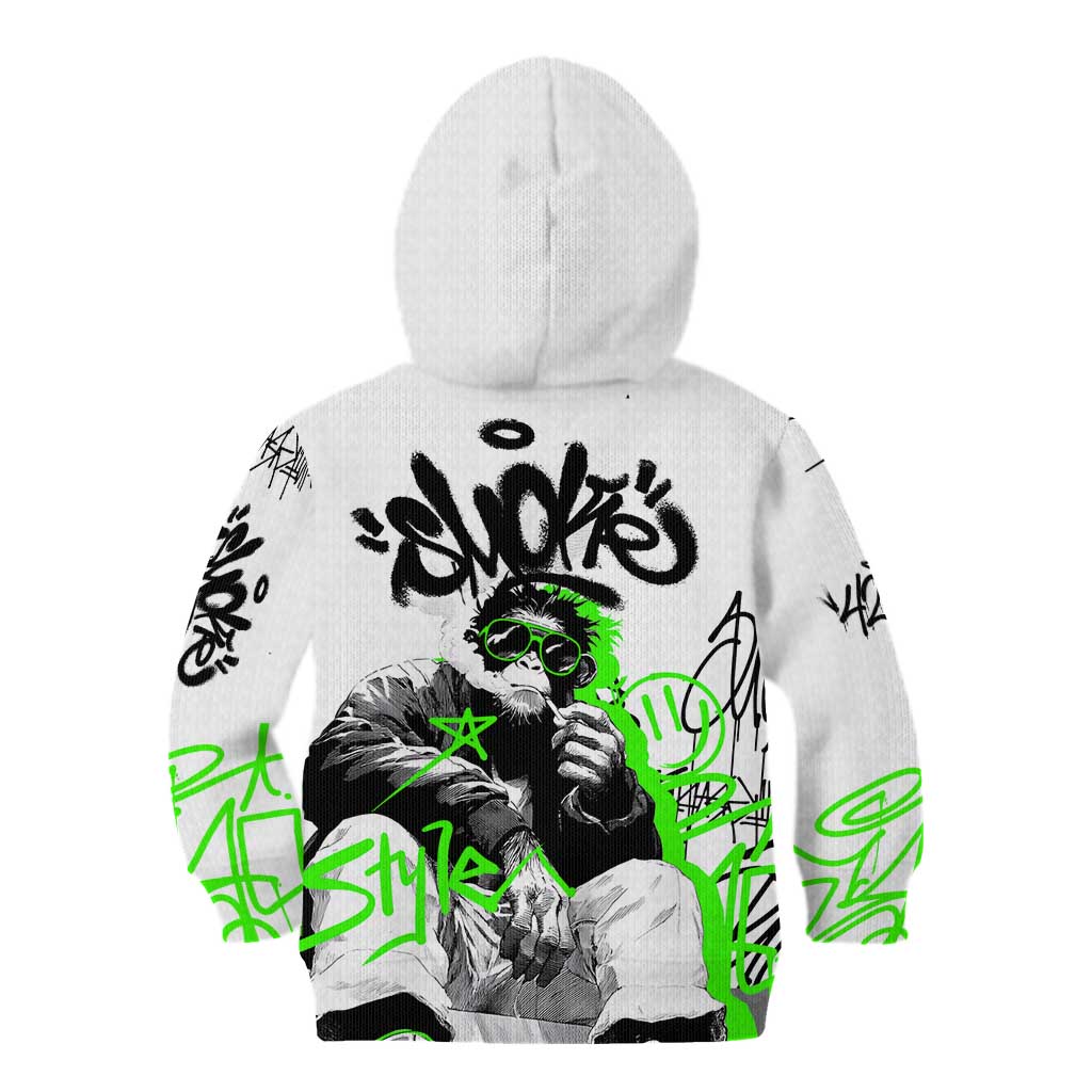 Street Style Graffiti Kid Hoodie with Smoking Monkey and Neon Green - Wonder Print Shop