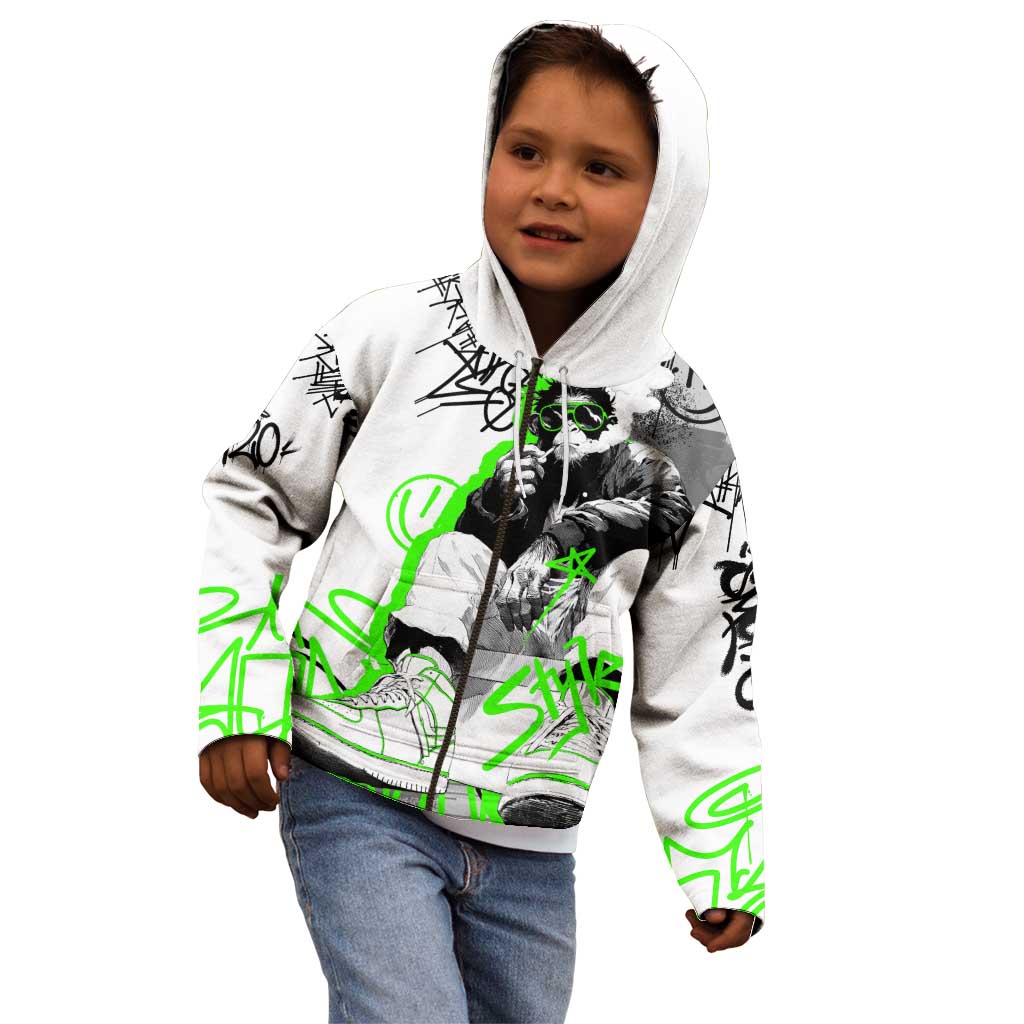 Street Style Graffiti Kid Hoodie with Smoking Monkey and Neon Green - Wonder Print Shop