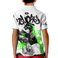 Street Style Graffiti Kid Polo Shirt with Smoking Monkey and Neon Green - Wonder Print Shop
