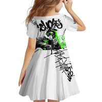 Street Style Graffiti Kid Short Sleeve Dress with Smoking Monkey and Neon Green - Wonder Print Shop