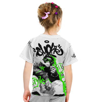 Street Style Graffiti Kid T Shirt with Smoking Monkey and Neon Green - Wonder Print Shop