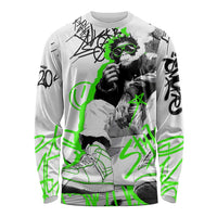 Street Style Graffiti Long Sleeve Shirt with Smoking Monkey and Neon Green - Wonder Print Shop