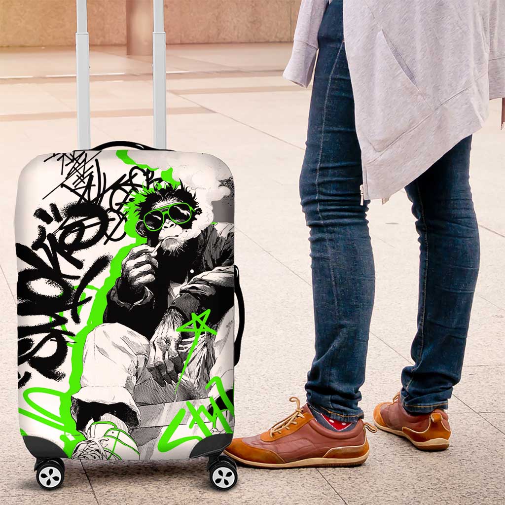 Street Style Graffiti Luggage Cover with Smoking Monkey and Neon Green - Wonder Print Shop