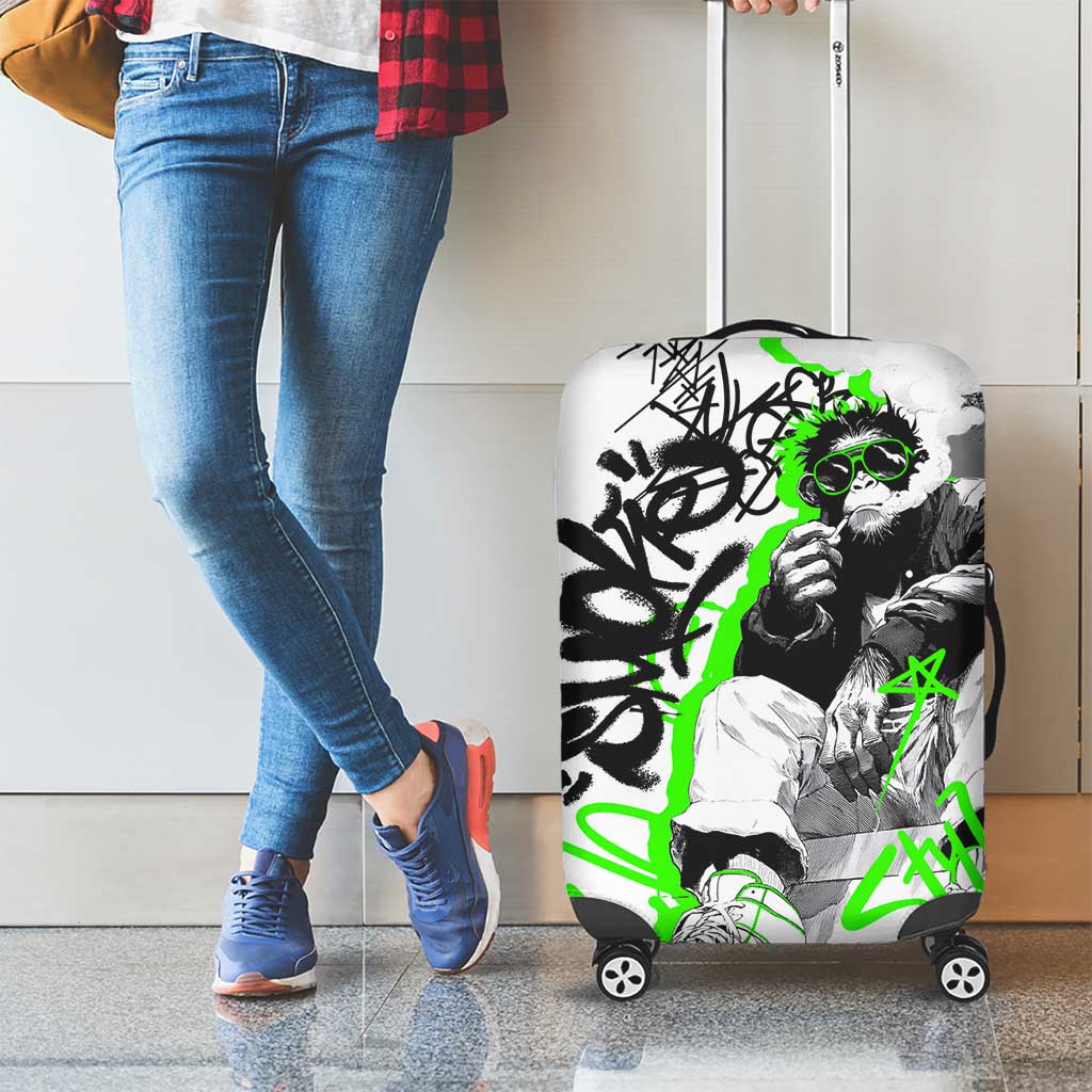 Street Style Graffiti Luggage Cover with Smoking Monkey and Neon Green - Wonder Print Shop