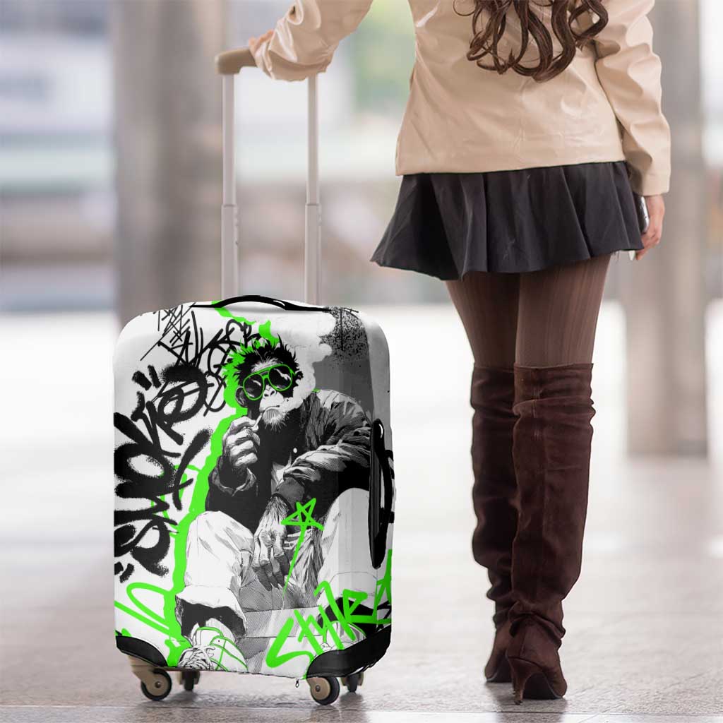 Street Style Graffiti Luggage Cover with Smoking Monkey and Neon Green - Wonder Print Shop