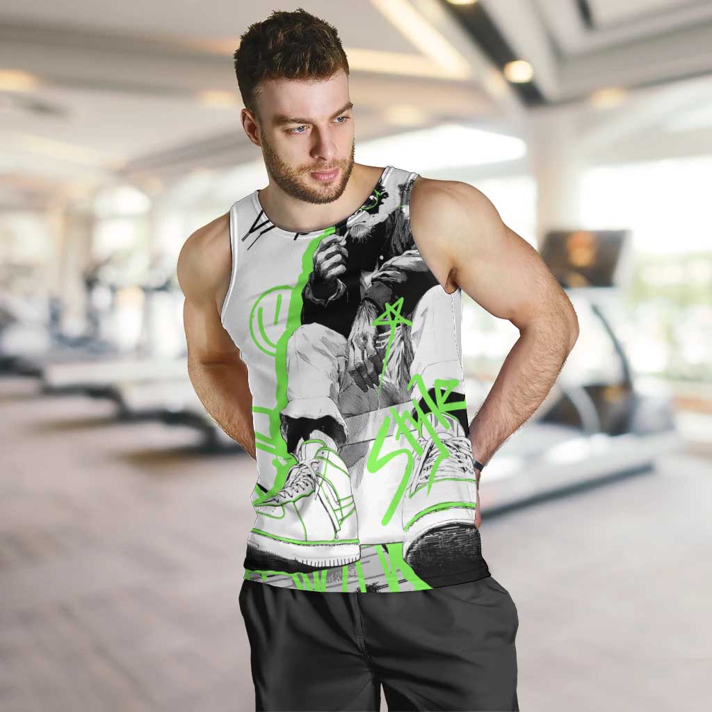 Street Style Graffiti Men Tank Top with Smoking Monkey and Neon Green - Wonder Print Shop