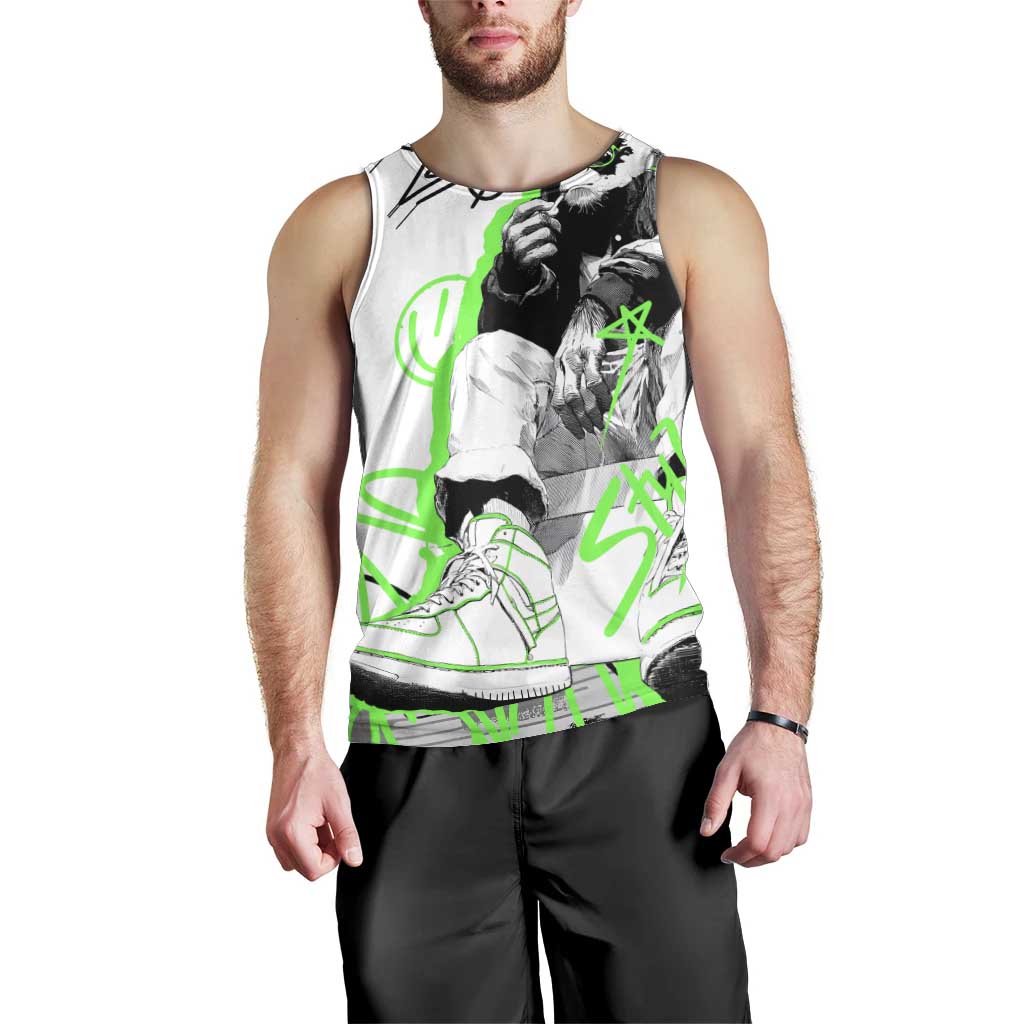 Street Style Graffiti Men Tank Top with Smoking Monkey and Neon Green - Wonder Print Shop
