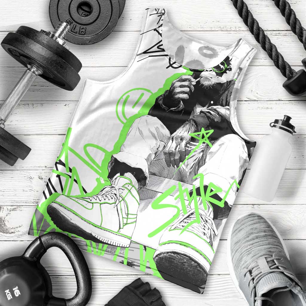 Street Style Graffiti Men Tank Top with Smoking Monkey and Neon Green - Wonder Print Shop