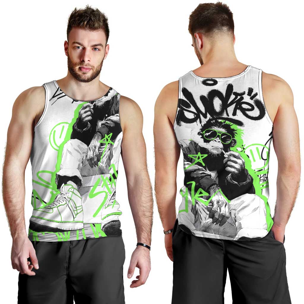 Street Style Graffiti Men Tank Top with Smoking Monkey and Neon Green - Wonder Print Shop