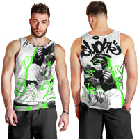 Street Style Graffiti Men Tank Top with Smoking Monkey and Neon Green - Wonder Print Shop