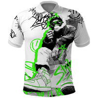 Street Style Graffiti Polo Shirt with Smoking Monkey and Neon Green - Wonder Print Shop