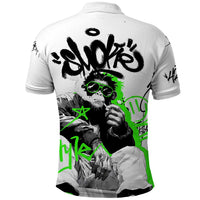 Street Style Graffiti Polo Shirt with Smoking Monkey and Neon Green - Wonder Print Shop